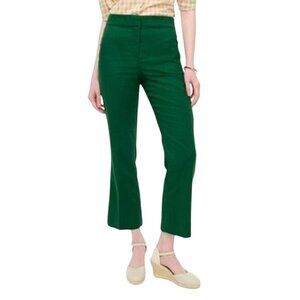 J.Crew Kelsey Pant Emerald Green Linen Blend Flare Leg Ankle Trousers Women SZ 6
